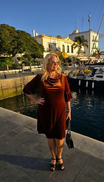 VELVET DRAPE DRESS - kobber 