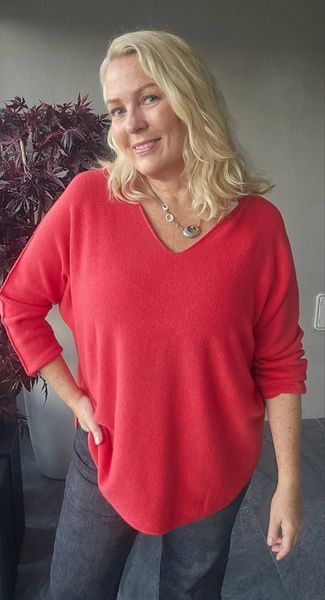 ALLEGRA V-NECK KNIT W/ SCARF ( ny8213F ) - red ( bringeb&aelig;rr&oslash;d )