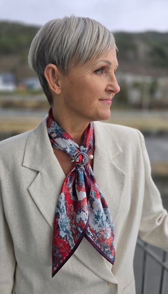 ISADORA SILK SCARF ( 19327 )– RED, GREY & BLACK