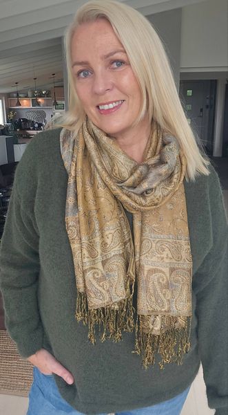 Indira Scarf (F60-A) - Gold & Salvie ( gr&aring;gr&oslash;nn )