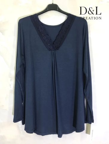 Hovedbilde MILA LACE TOP  V-NECK- navy