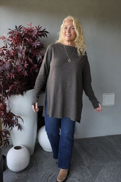 By Basics - TUNIC l/s w/high neck & slits ( 6040 ) - earth melan