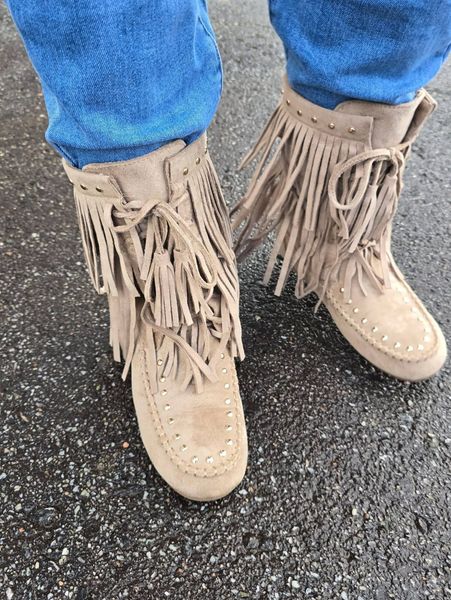 TALLULAH FRINGE BOOTS ( 52219 ) - kakhi ( beige ) 