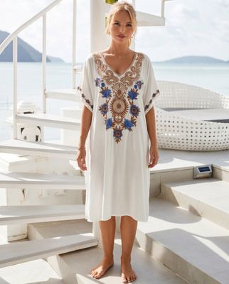 Hovedbilde SORAYA KAFTAN – SHORT - offwhite & blue - ...
