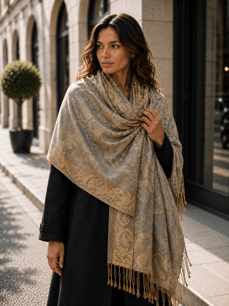 Indira Scarf (F60-A) - Gold & Salvie ( gr&aring;gr&oslash;nn )