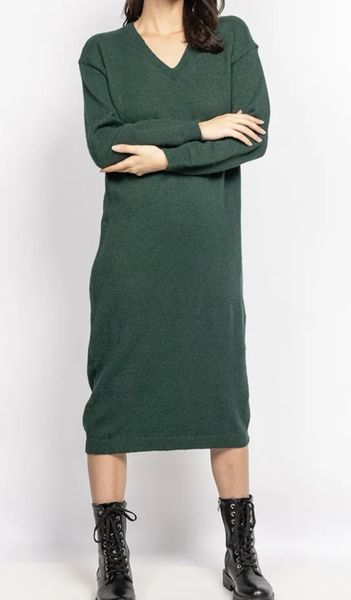 AMY V-NECK KNIT DRESS  - Dark Green - (2348-2018) - LEVERING CA. 20 august