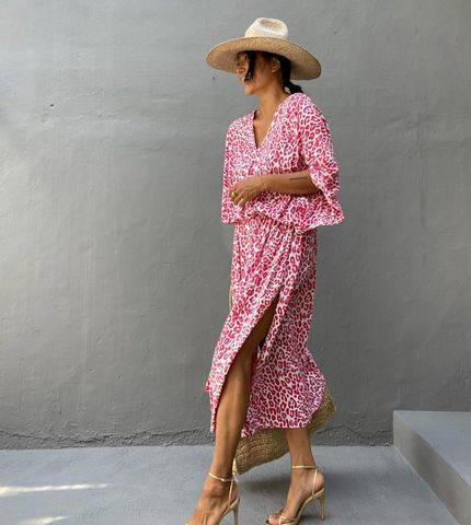 Hovedbilde SAMIRA KAFTAN – PINK & OFFWHITE - slutten ...