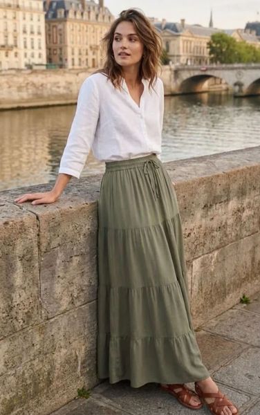 BELLE MAXI SKIRT (RF173) - Kaki/Green - ca 25. august levering