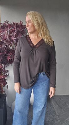 Hovedbilde MILA LACE TOP V-NECK- chocolate