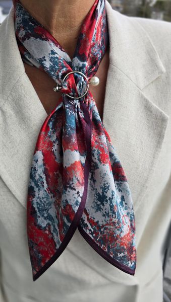 ISADORA SILK SCARF ( 19327 )– RED, GREY & BLACK