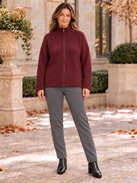 EIRA ZIP KNIT CARDIGAN (ssh80055 ) - burgundy