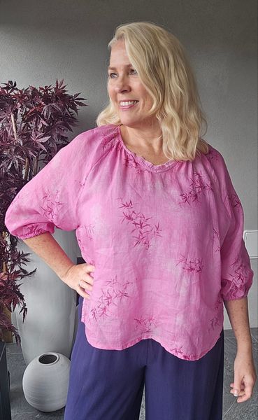 ARIA LINEN BLOUSE (br36) - pink 