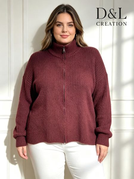 EIRA ZIP KNIT CARDIGAN (ssh80055 ) - burgundy