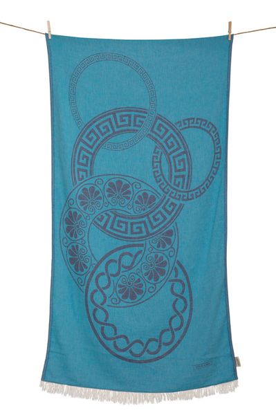 BEACH TOWEL OLYMPIA ( 25083)- TURQUOISE & NAVY BLUE