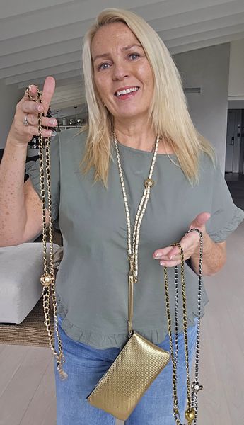 KJEDE til mobil, veske , som belte - SORT-GULL