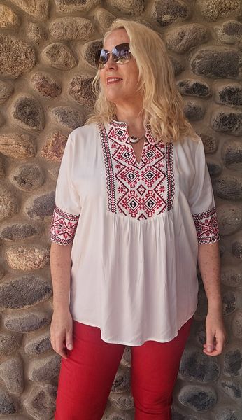 CAPRI BLOUSE ( br45 ) – WHITE & RED