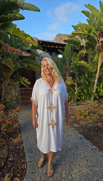 THALASSA KAFTAN - SHORT – white & gold 